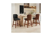 Dyhome 26 Inch Counter Height Bar Stools Set of 3, Swivel Pu Leather Bar Stools with Wood Backs, Bar Height Stools for Kitchen Island, Dining Room
