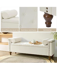 Flavia Storage Waterproof Button-Tufted Bench with Two Circular Pillows