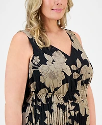 Taylor Plus Printed Tie-Waist Pleated Maxi Dress