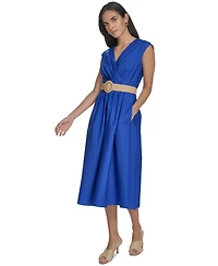 Jessica Howard Women's Cotton V-Neck Belted Midi Dress