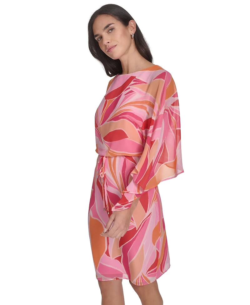 Jessica Howard Women's Printed Chiffon 3/4-Sleeve Blouson Dress