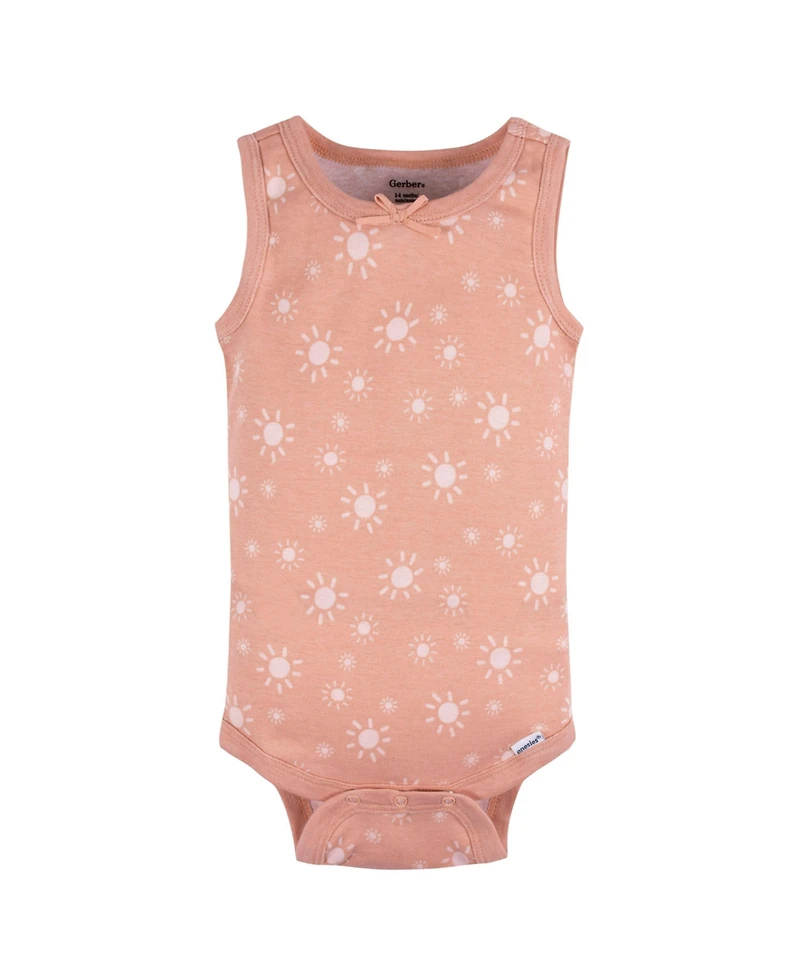 Gerber Baby Girls Sleeveless Flowers Onesies, 5-Pack