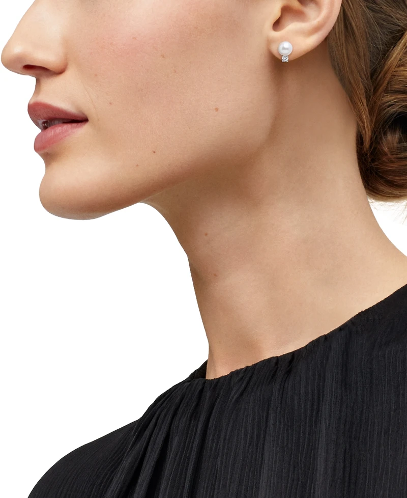 Grown With Love Cultured Freshwater Pearl (7mm) & Lab Grown Diamond (1/3 ct. t.w.) Stud Earrings in 14k Gold