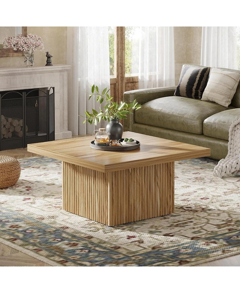 Tribesigns Square Coffee Table, 31.5-Inch Fluted Coffee Table, Mid-Century Modern Living Room Table, Large Cocktail Table for Living Room, Easy Assemb