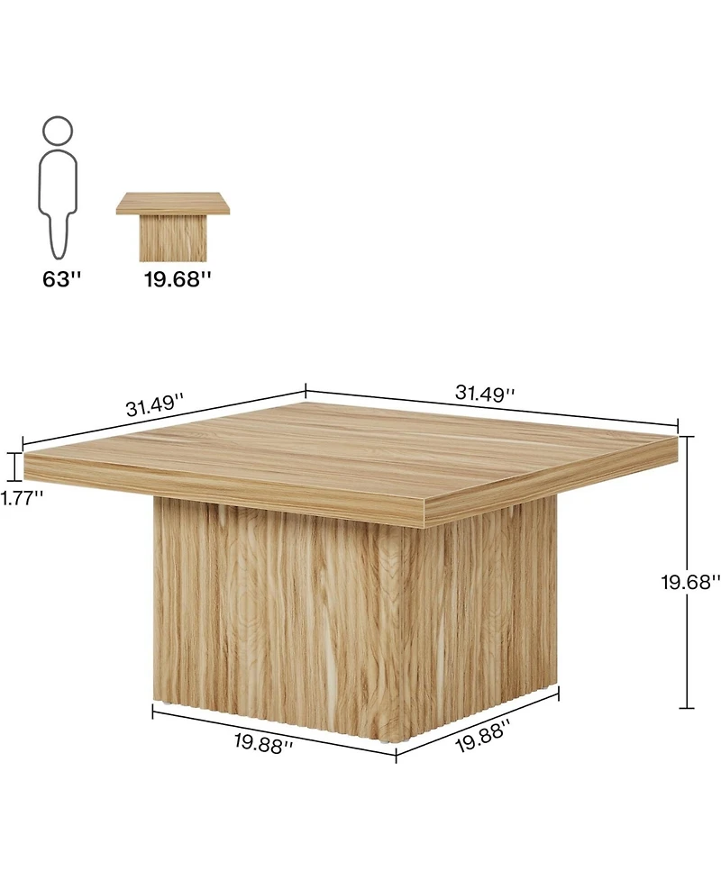 Tribesigns Square Coffee Table, 31.5-Inch Fluted Coffee Table, Mid-Century Modern Living Room Table, Large Cocktail Table for Living Room, Easy Assemb
