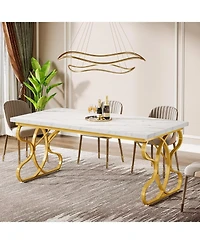 Tribesigns 63-Inch Dining Table for 4-6 People, Rectangular Modern Kitchen Dinner Table for Dining Room, White Faux Marble and Gold