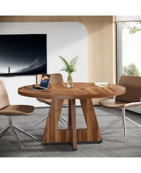47-Inch Modern Office Desk, Round Home Desk for 4–6 People, Wood Tabletop & Sturdy Base