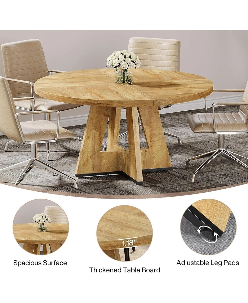 47-Inch Modern Office Desk, Round Home Office Desk for 4–6 People, Wood Tabletop & Sturdy Base