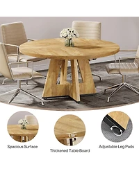 47-Inch Modern Office Desk, Round Home Office Desk for 4–6 People, Wood Tabletop & Sturdy Base