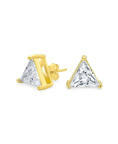 Bling Jewelry Trillion Cut Cz Triangle Stud Earrings Gold Plated Sterling Silver