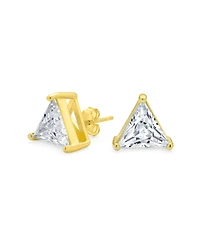 Bling Jewelry Trillion Cut Cz Triangle Stud Earrings Gold Plated Sterling Silver