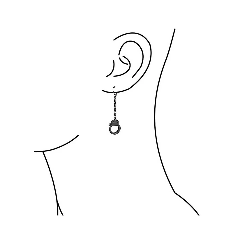 Bling Jewelry Partners Couples Grey Handcuffs Lever Back Dangle Earrings BlackSilver Tone Steel