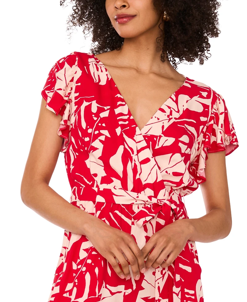 Sam & Jess Women's Printed Tie-Waist Flutter-Sleeve V-Neck Jumpsuit