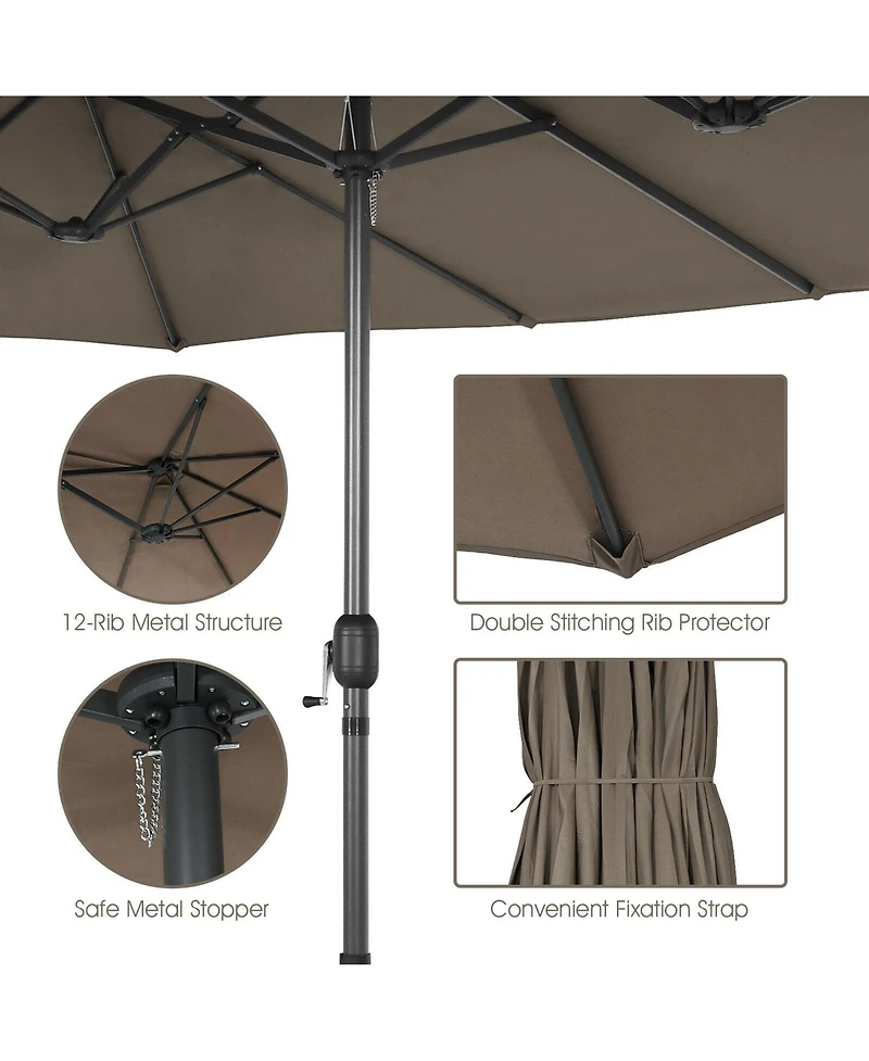 Gymax 15 ft Double-Sided Patio Umbrella Market Twin w/ Enhanced Base