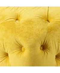 Velvet Upholstered Cube Ottoman with Tufted Design, Hidden Storage, Gold Legs, Footstool for Living Room or Bedroom-The Pop Home