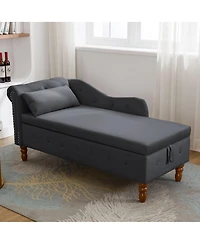 Velvet Upholstered Chaise Lounge with Storage and Pillow, Tufted Rolled Arm Chair Nailhead Trim for Living Room or Bedroom-The Pop Home