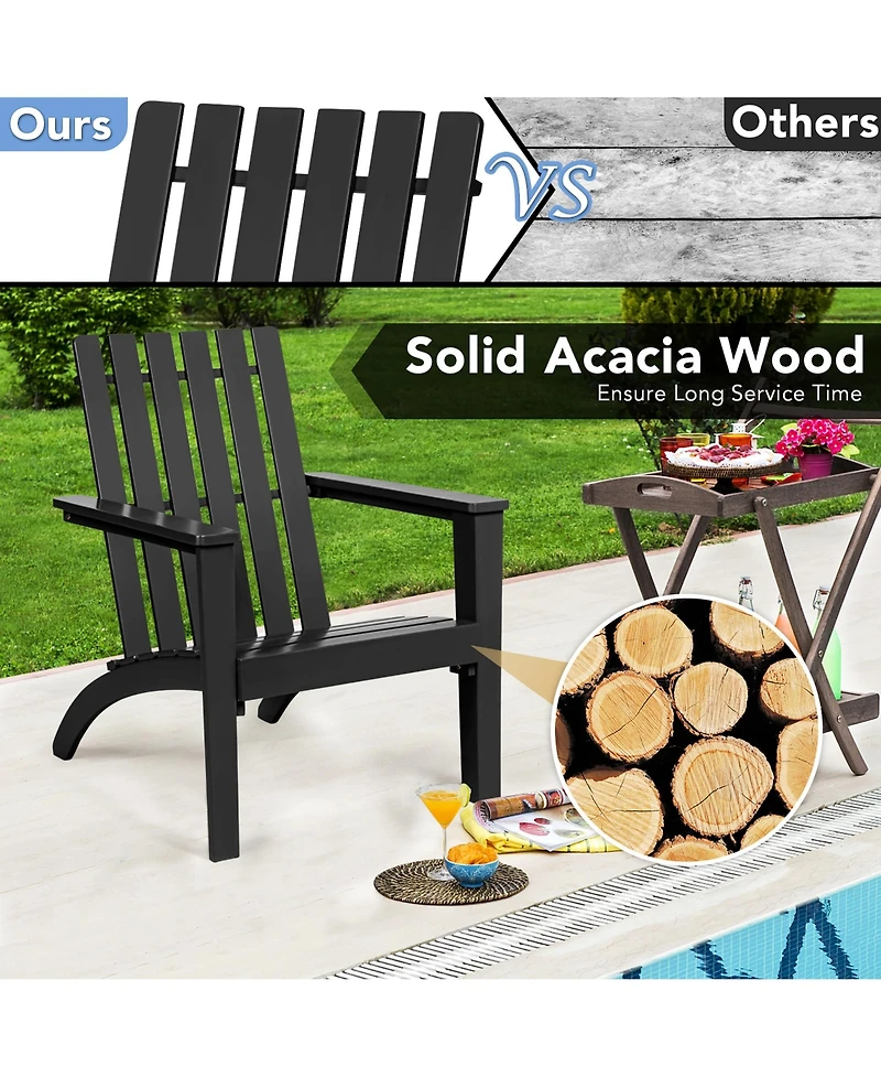 Patio Adirondack Chair Acacia Wood Lounge Armrest Garden Deck