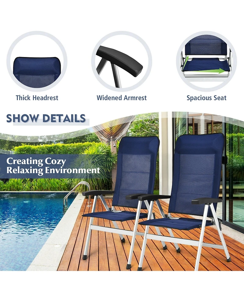 2PCS Patio Dining Chair Aluminum Camping Adjust Portable Headrest