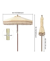 LAGarden Boho 7' Fringe Patio Umbrella with Tassels UPF50+ Boho Style 5-Year-Non-Fading for Outdoor Yard Butter Twisted Root