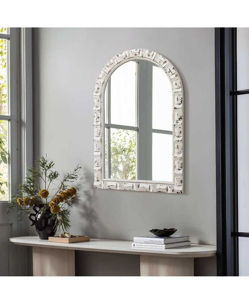 LuxenHome Distressed White Arch Rectangle 36-Inch Tall Wall Mirror, Accent and Vanity