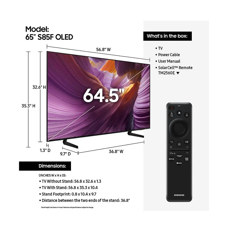65" Class S85F Series 4K Oled Vision Ai Smart Tizen Tv - QN65S85FAFXZA