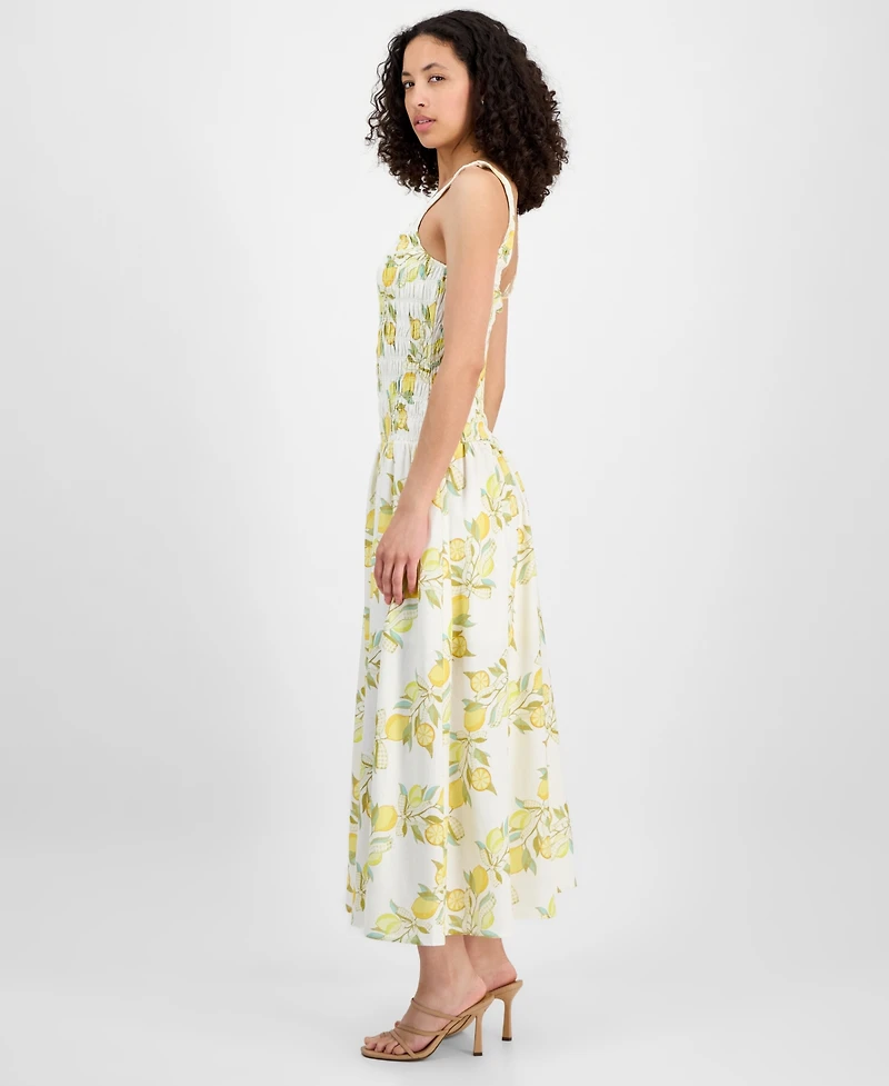 Avec Les Filles Women's Printed Smocked Drop-Waist Maxi Dress