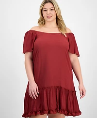 Robbie Bee Plus Off-The-Shoulder Ruffled-Hem Dress