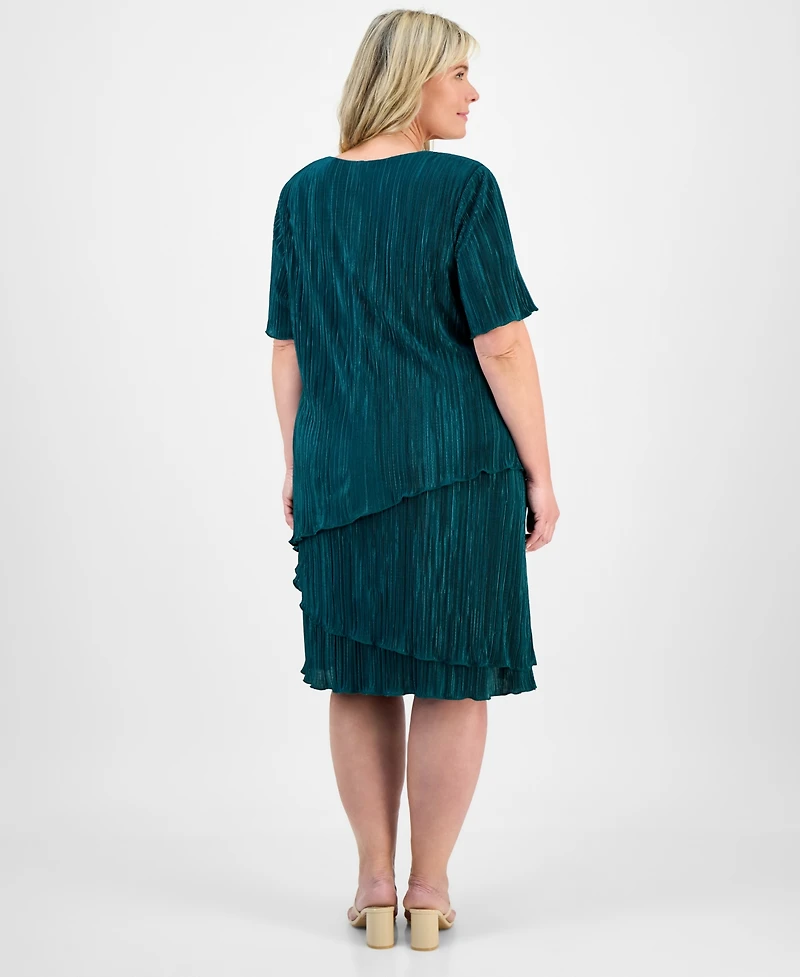 Connected Plus V-Neck Short-Sleeve Tiered Dress