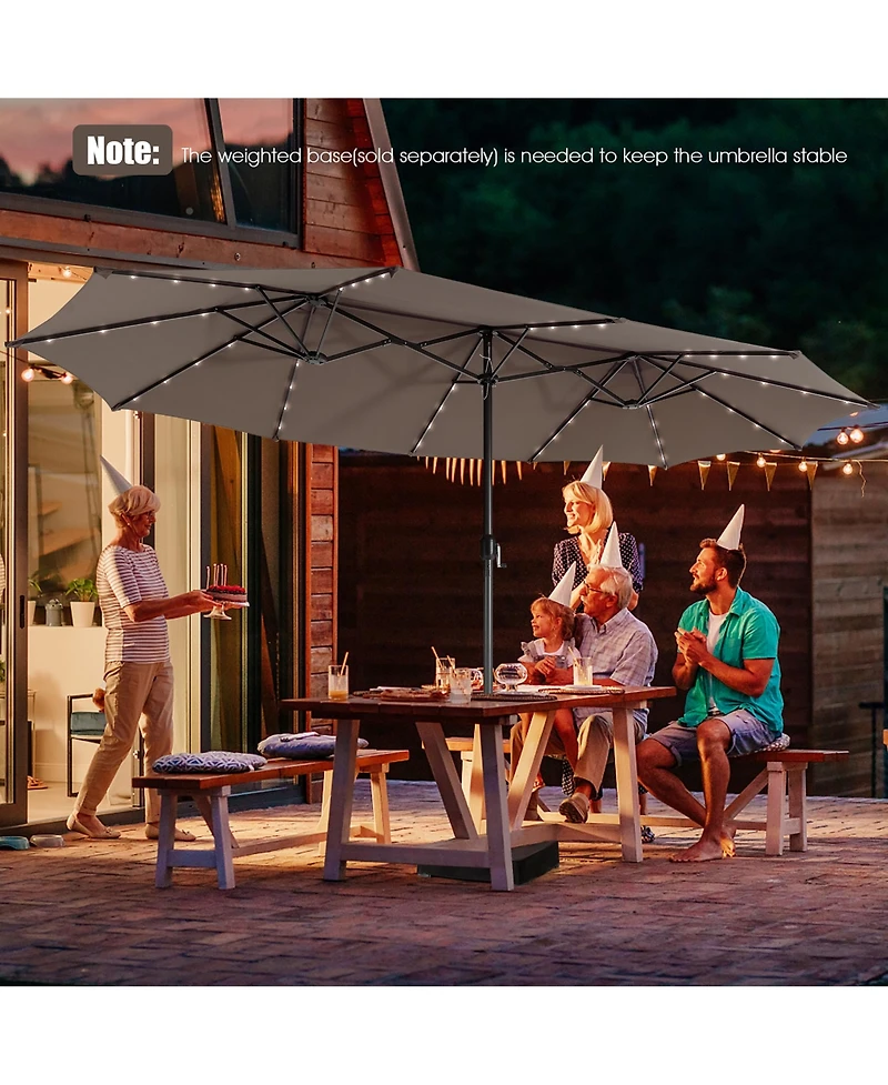 Gymax 15Ft Solar Led Patio Outdoor Double-Sided Umbrella w/ 48 Lights Crank