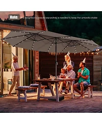 Gymax 15Ft Solar Led Patio Outdoor Double-Sided Umbrella w/ 48 Lights Crank