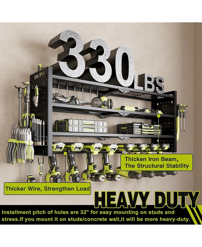 Hausource 4 Tier Power Tool Organizer Shelving Wall Mount Utility Storage Rack，Black