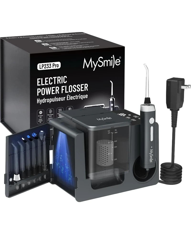 MySmile LP233 Pro Uvc Sterilizable Countertop Water Flosser 800ML Tank Digital Display with a Filter 3 Modes and 6 Jet Tips (Lightning Silver)