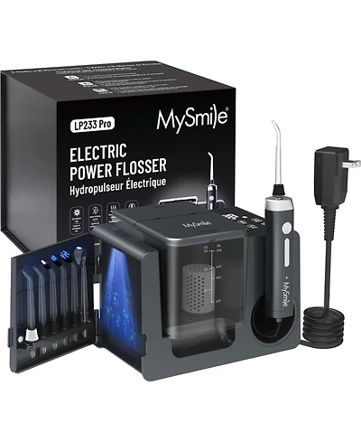 MySmile LP233 Pro Uvc Sterilizable Countertop Water Flosser 800ML Tank Digital Display with a Filter 3 Modes and 6 Jet Tips (Lightning Silver)