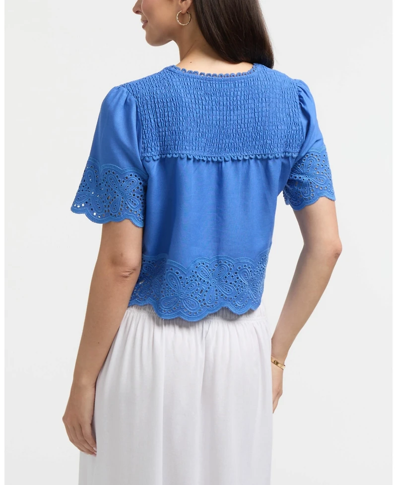 Ellen Tracy Women's Embroidered Trim Top