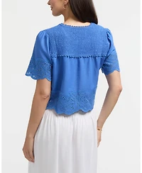Ellen Tracy Women's Embroidered Trim Top