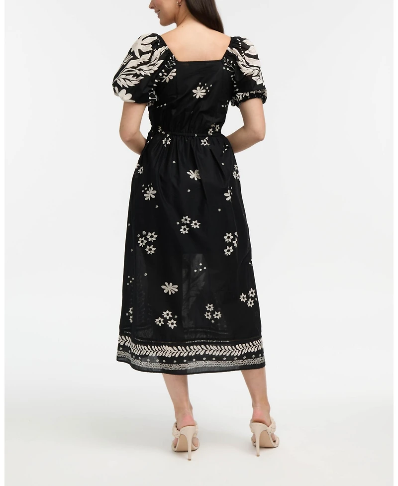 Ellen Tracy Women's Printed Puff Sleeve Maxi Dress