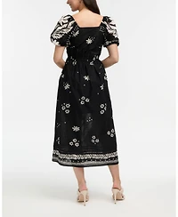 Ellen Tracy Women's Printed Puff Sleeve Maxi Dress