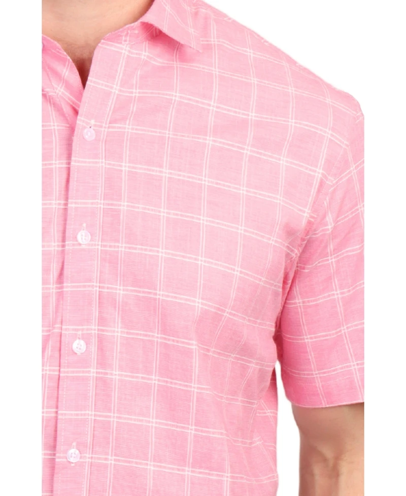 Tb Marketplace Men's Cotton Windowpane Short Sleeve Shirt - Lightweight and Stylish