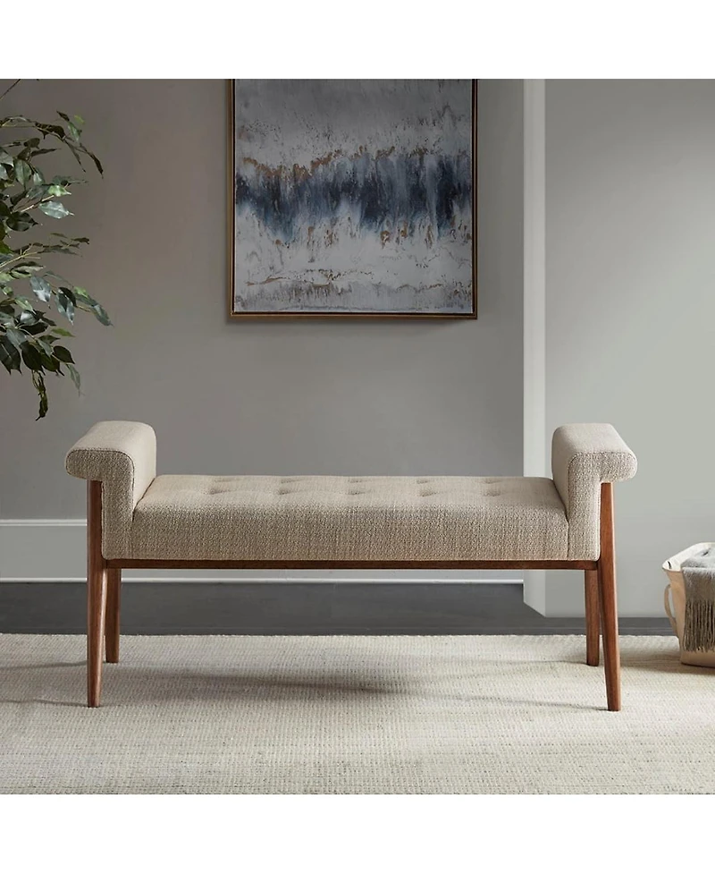 Tufted Upholstered Accent Bench with Key Arm Design and Solid Wood Legs for Living Room or Bedroom Seating-The Pop Home