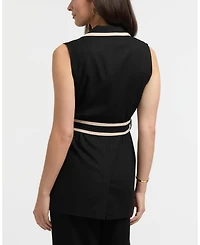 Ellen Tracy Women's Sleeveless Belted Vest with Contrast Detailing