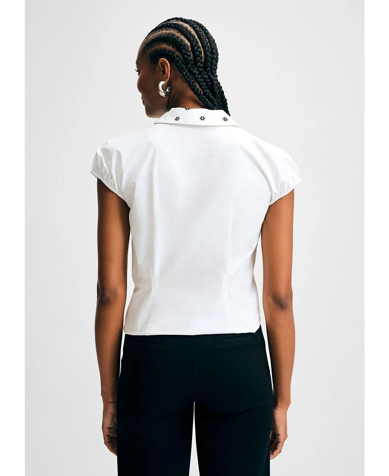 Isaac Mizrahi Women's Embroidered Collar Cap Sleeve Top