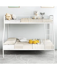 Twin over Full Metal Bunk Bed with Inclined Ladder Safety Guardrail, Slat Support