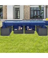 Pcs Patio Rattan Furniture Set Cushioned Sofa Chair Coffee Table