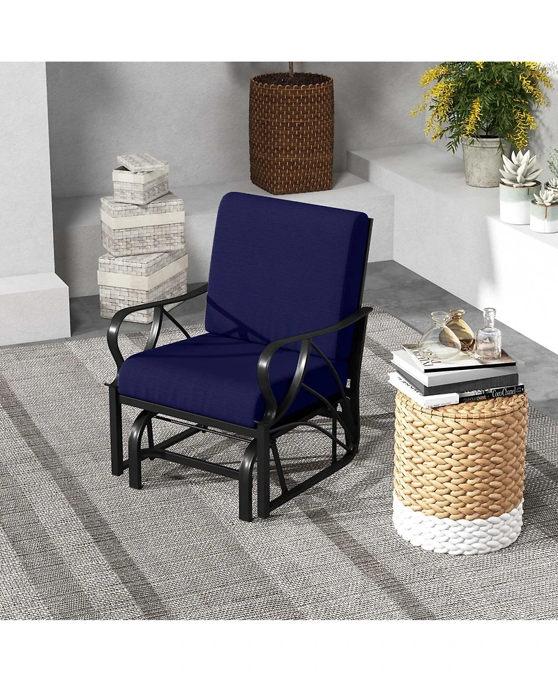 2 Pcs Patio Rocking Chair with Cushion Heavy-Duty Metal Frame Smooth Glider Outdoor