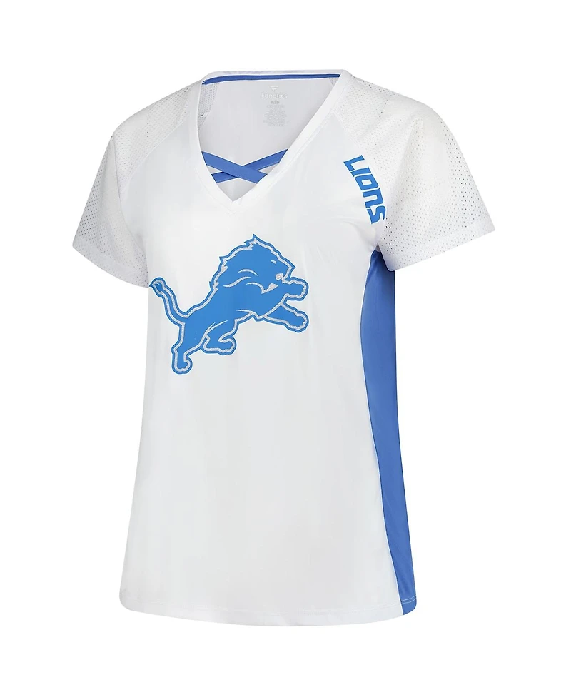 Fanatics Women's White Detroit Lions Plus Glitter Lace-Up V- Neck T-Shirt