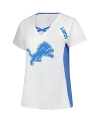 Fanatics Women's White Detroit Lions Plus Glitter Lace-Up V- Neck T-Shirt