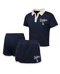 Outerstuff Girls Big Boys and Navy Los Angeles Dodgers Base Trainer Johnny Polo Skort Set