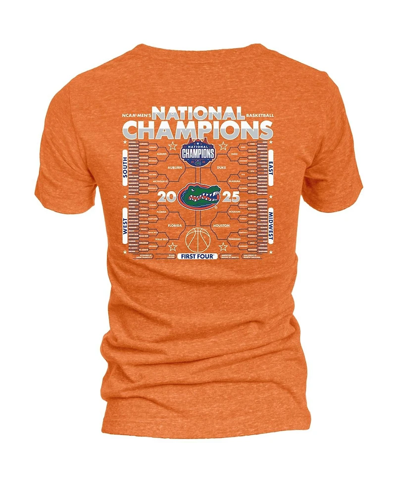Blue 84 Women's Orange Florida Gators 2025 Ncaa Men's Basketball National Champions Bracket Tri-Blend V-Neck T-Shirt