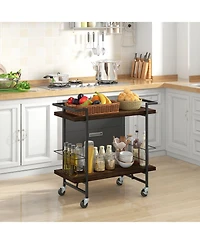 2-tier Home Bar Cart with Lockable Wheels and Heavy-Duty Metal Frame
