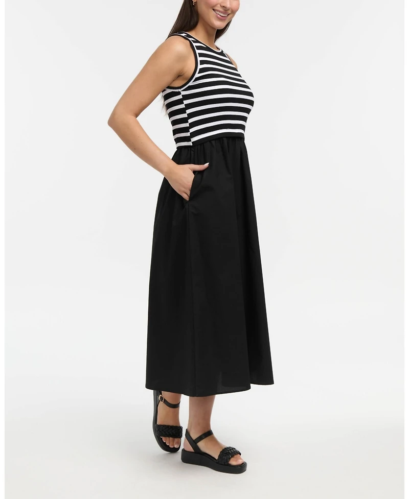 Ellen Tracy Women's Sleeveless Mixed Media Midi Dress